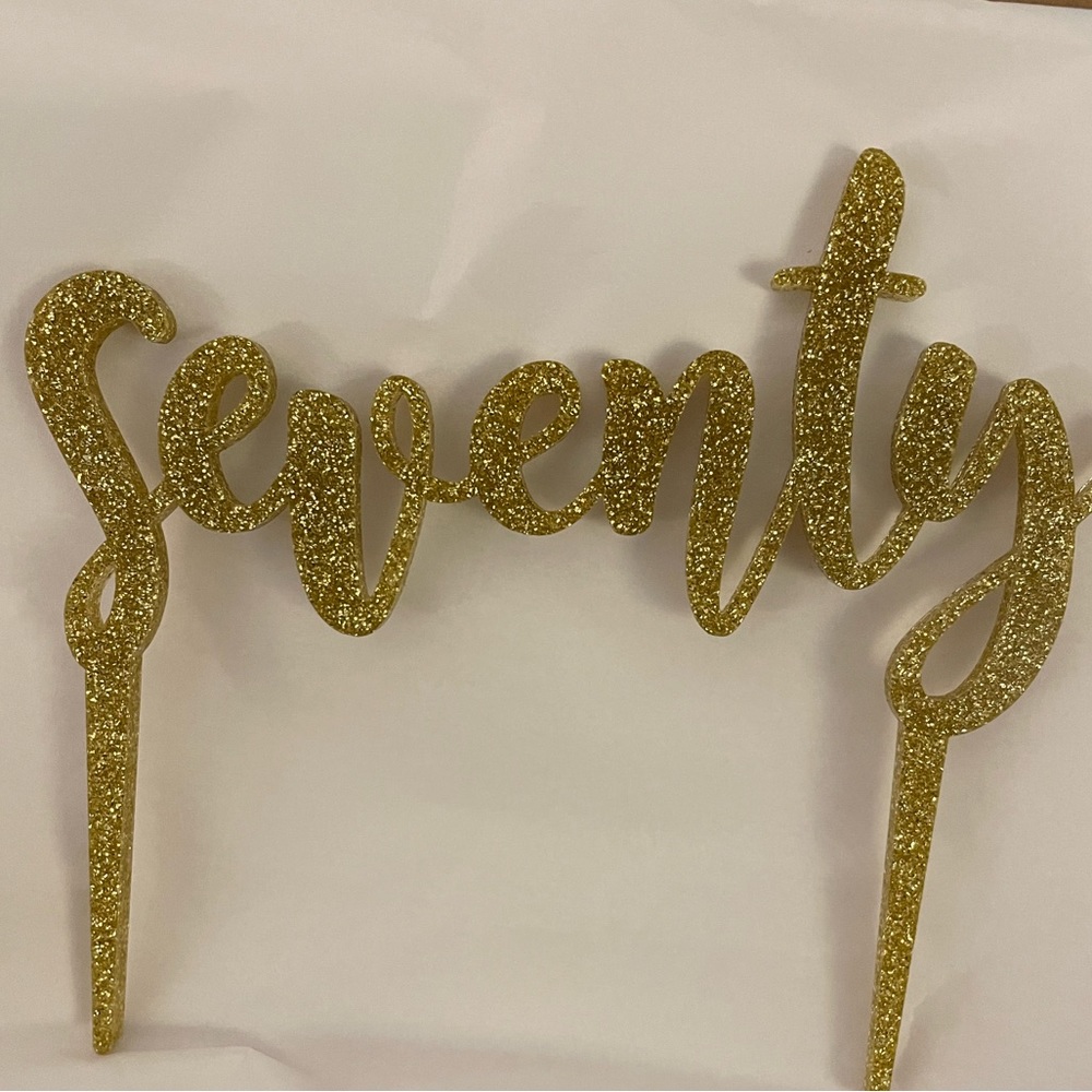 “70” cake topper Gold glitter acrylic